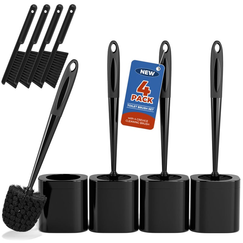 Holaloha Toilet Brush  4 Pack Toilet Brush and Holder Set Bathroom Accessories  Toilet Bowl Brush and Holder with 4 Crevice Brush for Bathroom  Toilet Scrubber Brush  Black - Image 1